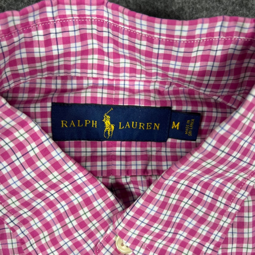 Ralph Lauren Button Down Shirt Mens Medium Pink Gingham Check Long Sleeve Preppy - Picture 3 of 9